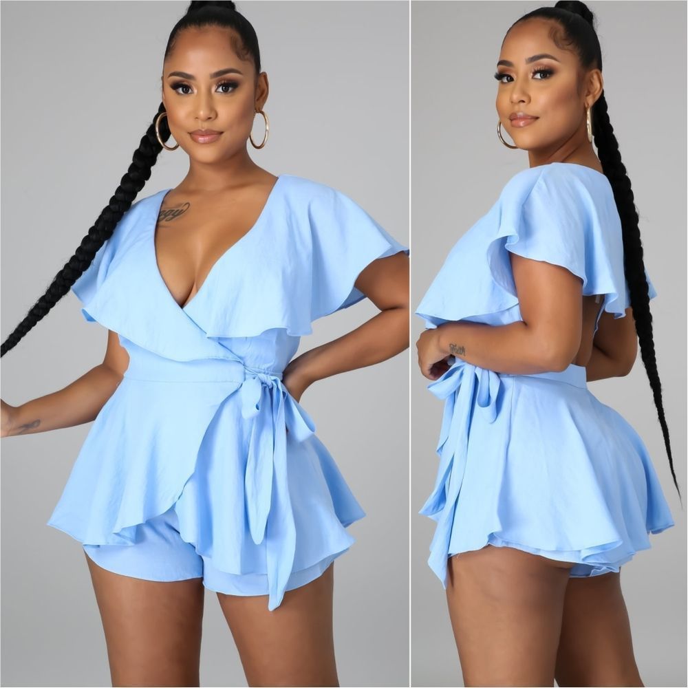 Blue Ruffled Romper - Picture 3 of 11